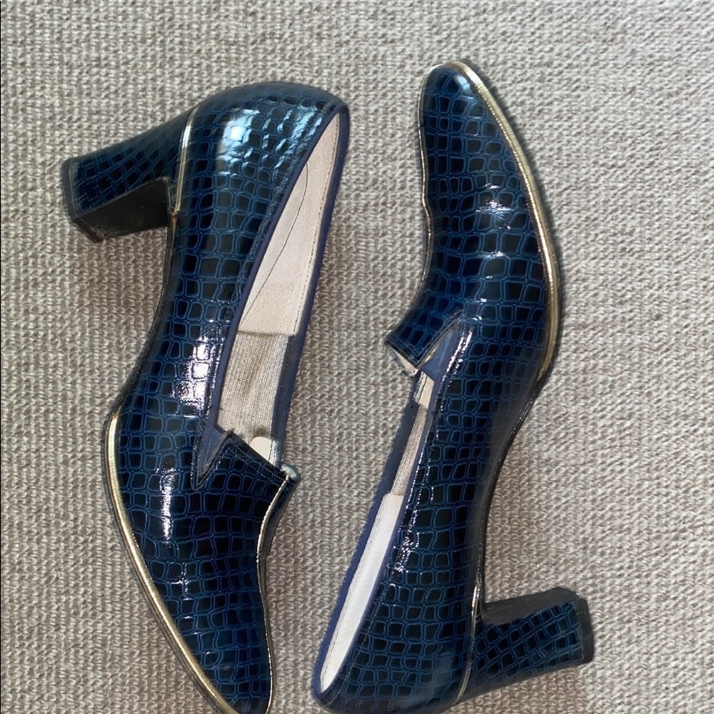 Vintage Elegant Blue Alligator Patterned Women's Shoes with heel No Size - Picture 5 of 15